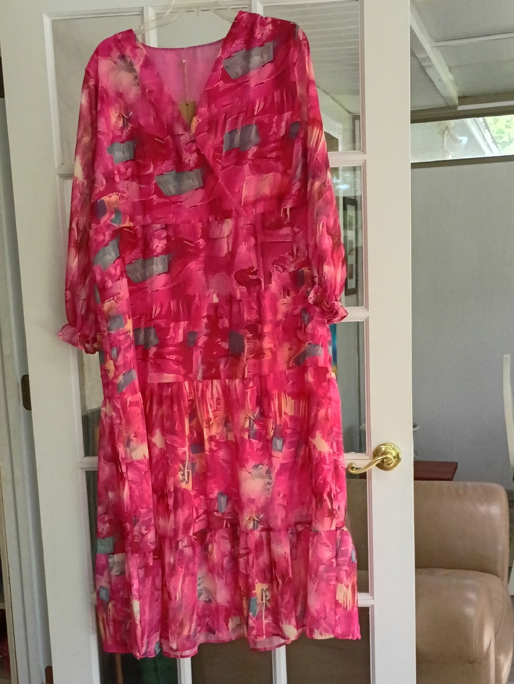 Vibrant Pink Long-Sleeve Tiered Dress